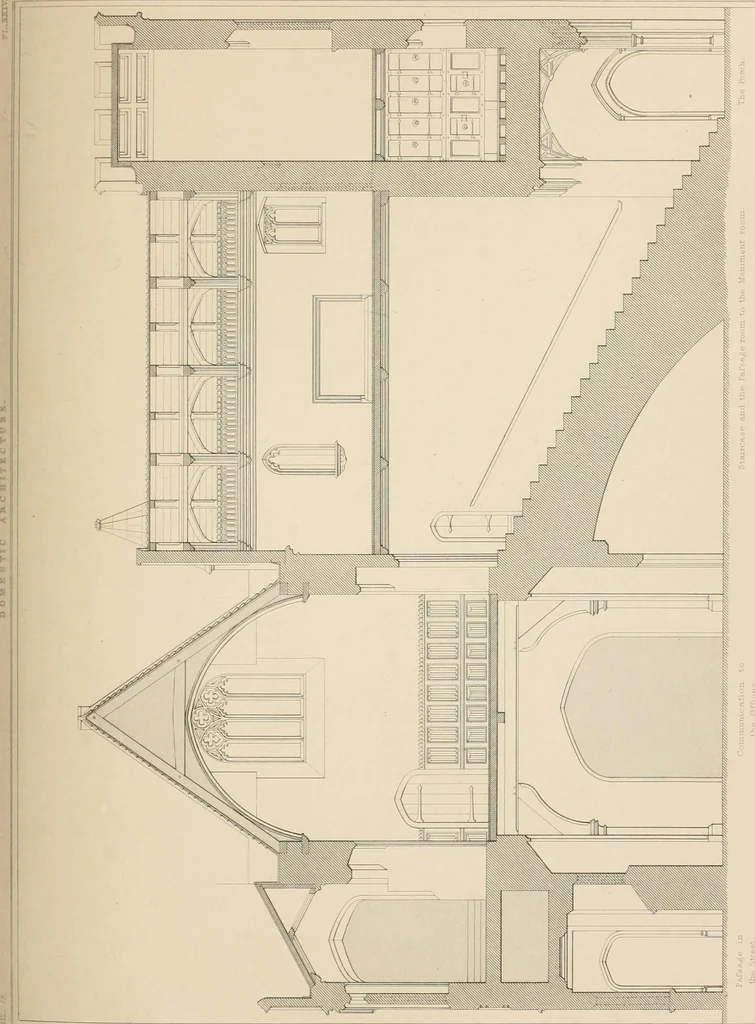 An illustration from Examples of Gothic architecture : selected from various antient edifices in England, consisting of plans, elevations, sections, and parts at large ... accompanied by historical and descriptive accounts, 1838, leaf 164
