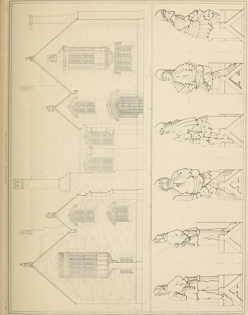 An illustration from Examples of Gothic architecture : selected from various antient edifices in England, consisting of plans, elevations, sections, and parts at large ... accompanied by historical and descriptive accounts, 1838, leaf 174