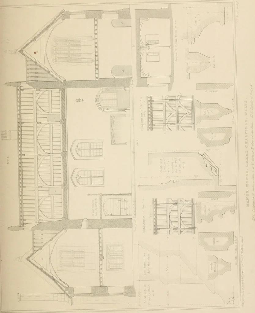 An illustration from Examples of Gothic architecture : selected from various antient edifices in England, consisting of plans, elevations, sections, and parts at large ... accompanied by historical and descriptive accounts, 1838, leaf 176