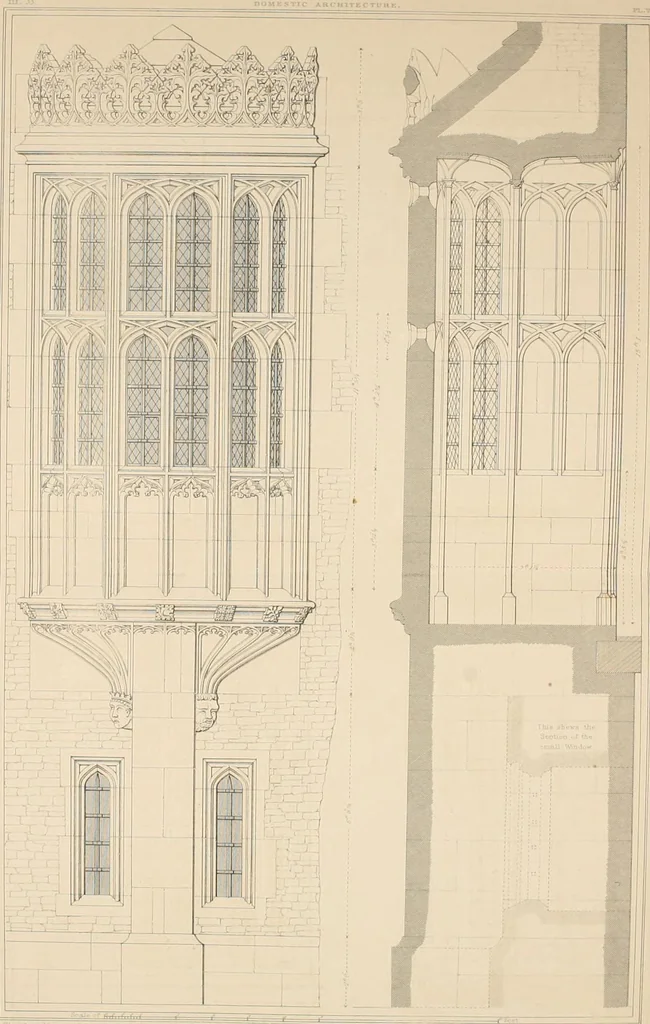 An illustration from Examples of Gothic architecture : selected from various antient edifices in England, consisting of plans, elevations, sections, and parts at large ... accompanied by historical and descriptive accounts, 1838, leaf 181
