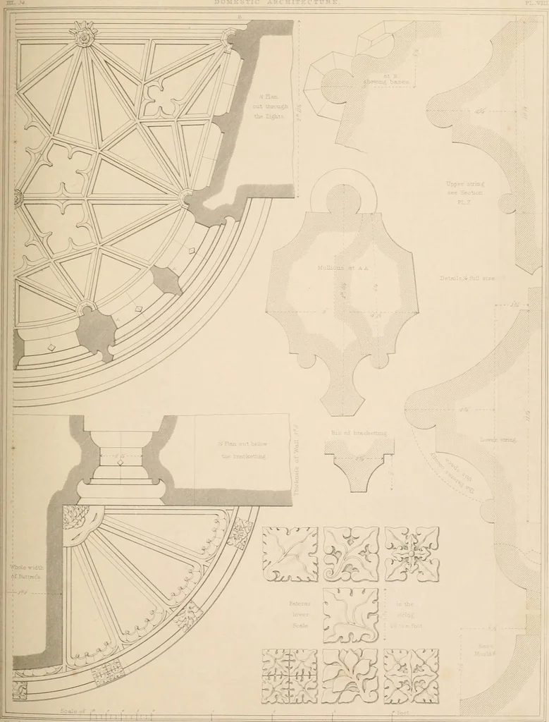 An illustration from Examples of Gothic architecture : selected from various antient edifices in England, consisting of plans, elevations, sections, and parts at large ... accompanied by historical and descriptive accounts, 1838, leaf 182