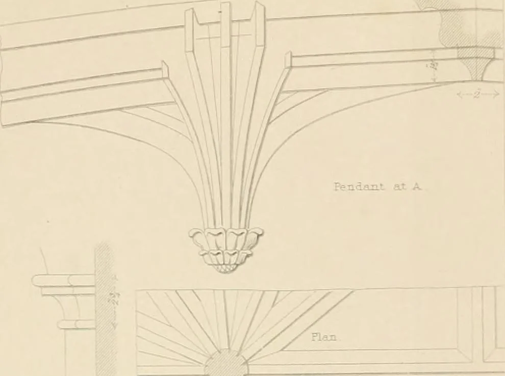 An illustration from Examples of Gothic architecture : selected from various antient edifices in England, consisting of plans, elevations, sections, and parts at large ... accompanied by historical and descriptive accounts, 1838, leaf 184