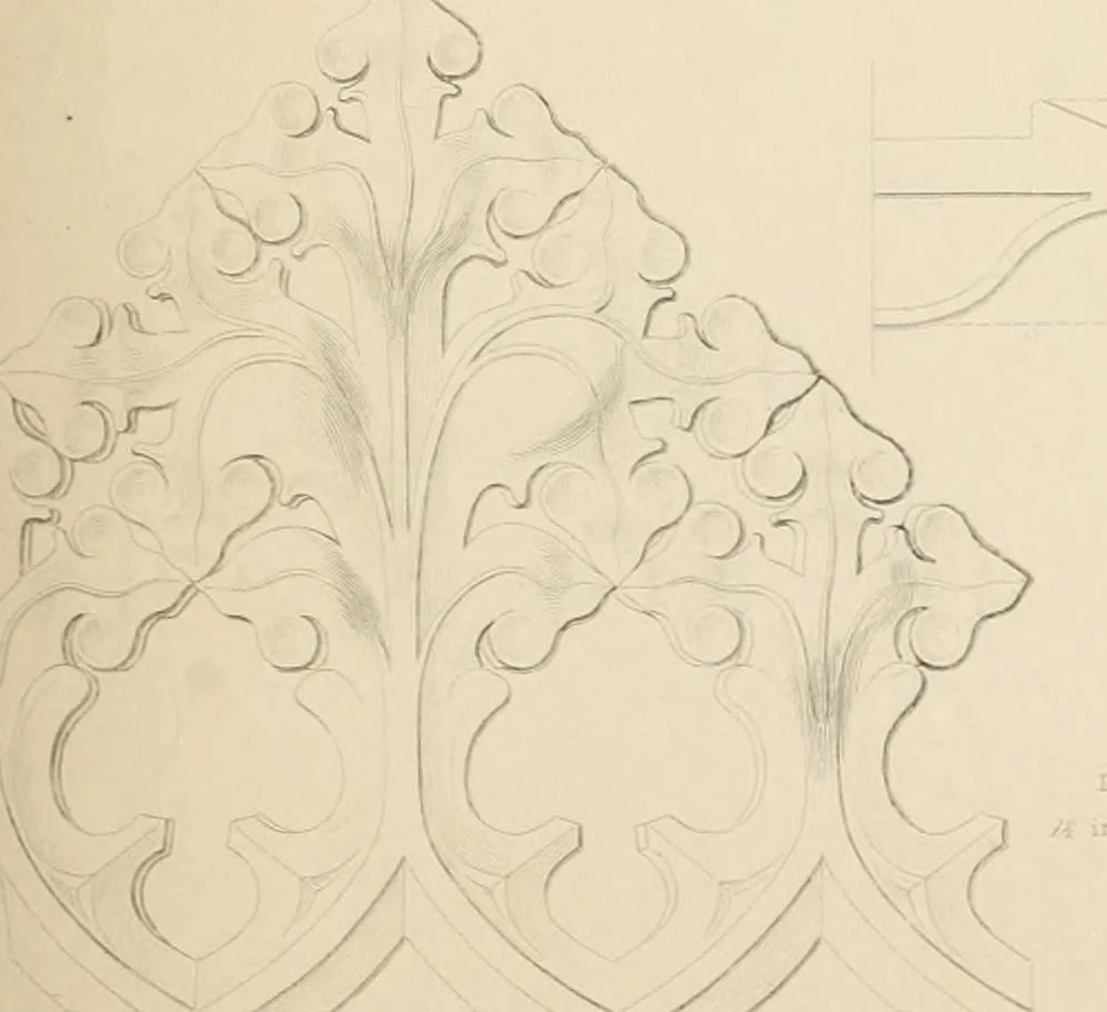 An illustration from Examples of Gothic architecture : selected from various antient edifices in England, consisting of plans, elevations, sections, and parts at large ... accompanied by historical and descriptive accounts, 1838, leaf 184