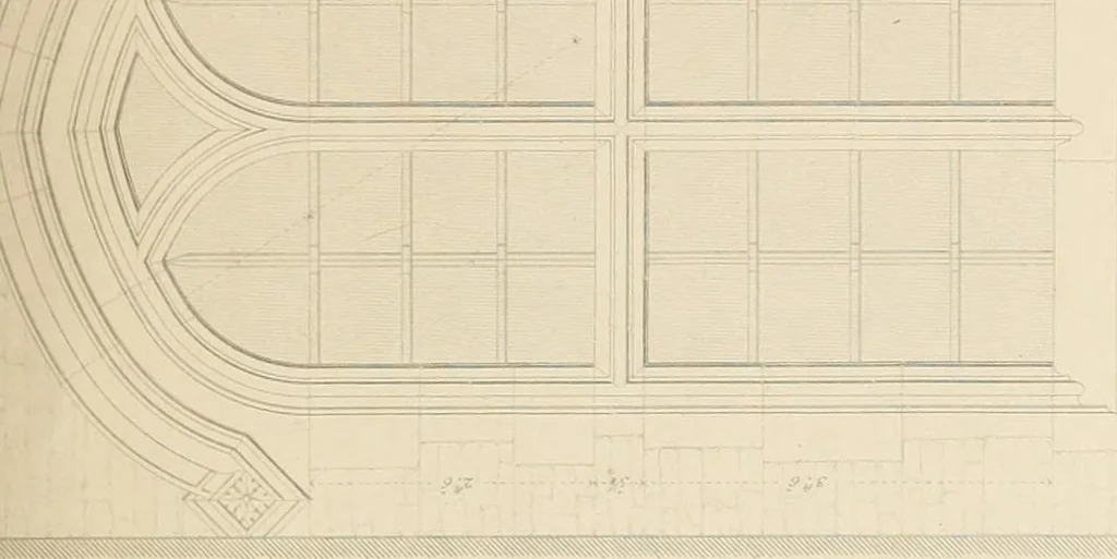 An illustration from Examples of Gothic architecture : selected from various antient edifices in England, consisting of plans, elevations, sections, and parts at large ... accompanied by historical and descriptive accounts, 1838, leaf 186