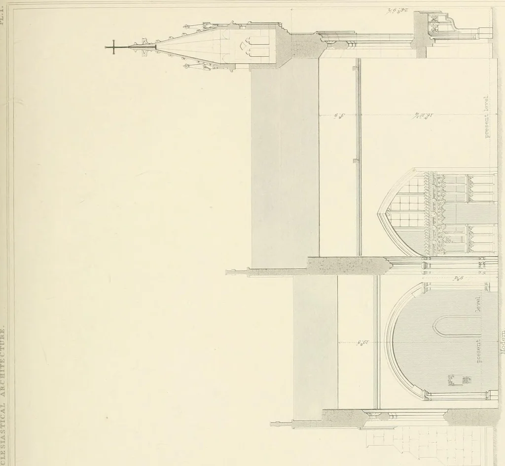 An illustration from Examples of Gothic architecture : selected from various antient edifices in England, consisting of plans, elevations, sections, and parts at large ... accompanied by historical and descriptive accounts, 1838, leaf 208