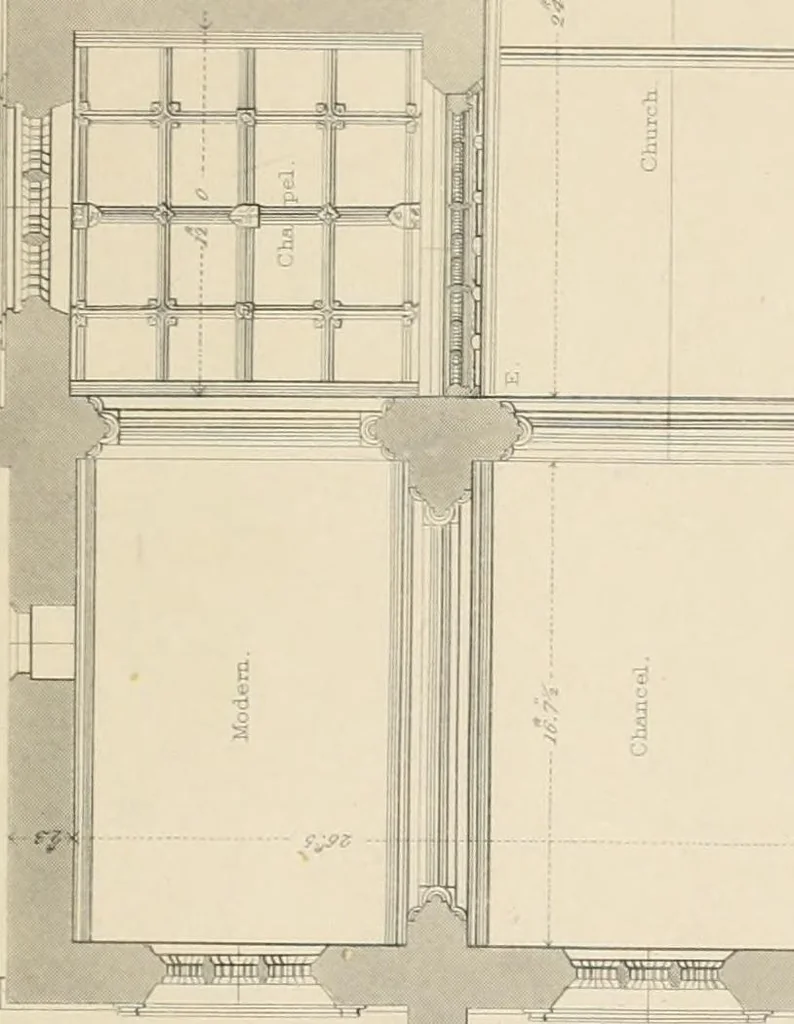 An illustration from Examples of Gothic architecture : selected from various antient edifices in England, consisting of plans, elevations, sections, and parts at large ... accompanied by historical and descriptive accounts, 1838, leaf 210