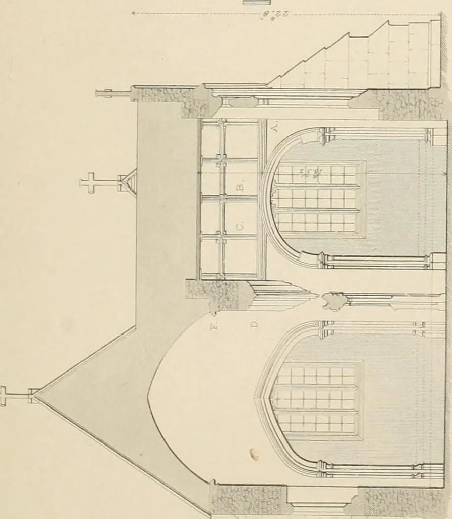 An illustration from Examples of Gothic architecture : selected from various antient edifices in England, consisting of plans, elevations, sections, and parts at large ... accompanied by historical and descriptive accounts, 1838, leaf 210