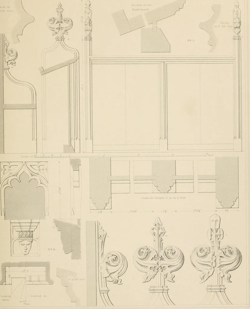 An illustration from Examples of Gothic architecture : selected from various antient edifices in England, consisting of plans, elevations, sections, and parts at large ... accompanied by historical and descriptive accounts, 1838, leaf 220
