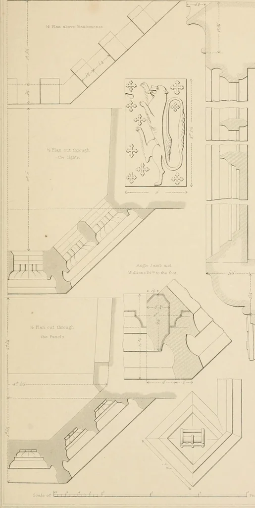 An illustration from Examples of Gothic architecture : selected from various antient edifices in England, consisting of plans, elevations, sections, and parts at large ... accompanied by historical and descriptive accounts, 1838, leaf 236