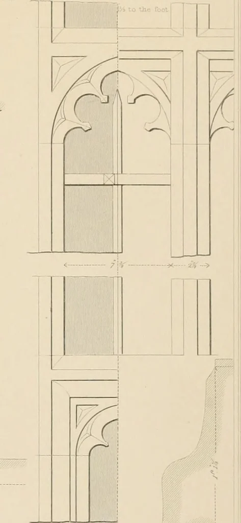 An illustration from Examples of Gothic architecture : selected from various antient edifices in England, consisting of plans, elevations, sections, and parts at large ... accompanied by historical and descriptive accounts, 1838, leaf 236