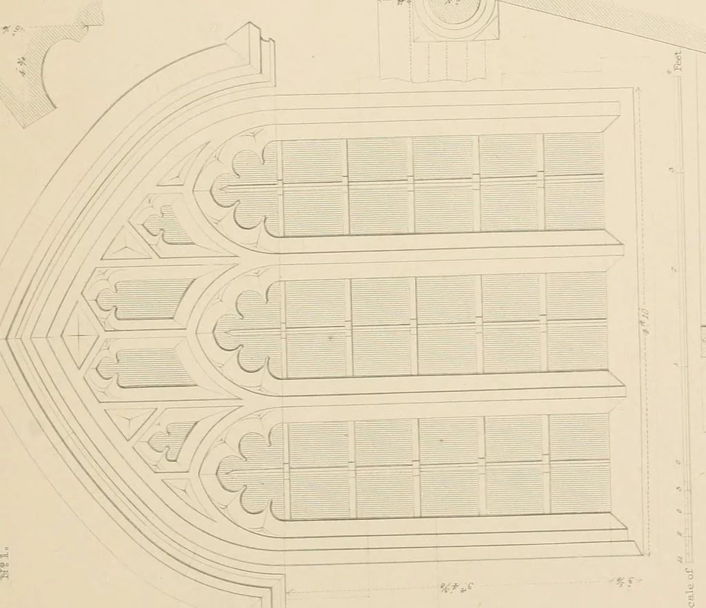 An illustration from Examples of Gothic architecture : selected from various antient edifices in England, consisting of plans, elevations, sections, and parts at large ... accompanied by historical and descriptive accounts, 1838, leaf 242