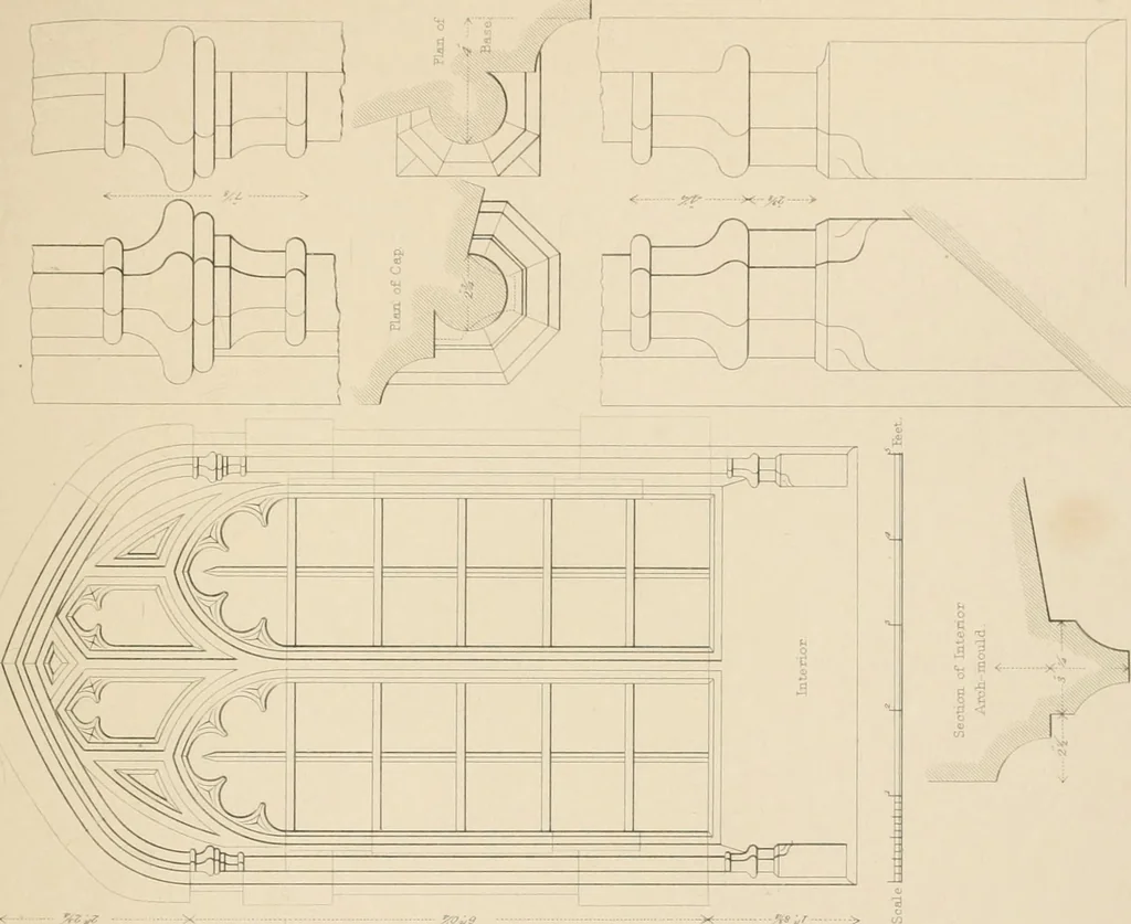 An illustration from Examples of Gothic architecture : selected from various antient edifices in England, consisting of plans, elevations, sections, and parts at large ... accompanied by historical and descriptive accounts, 1838, leaf 244