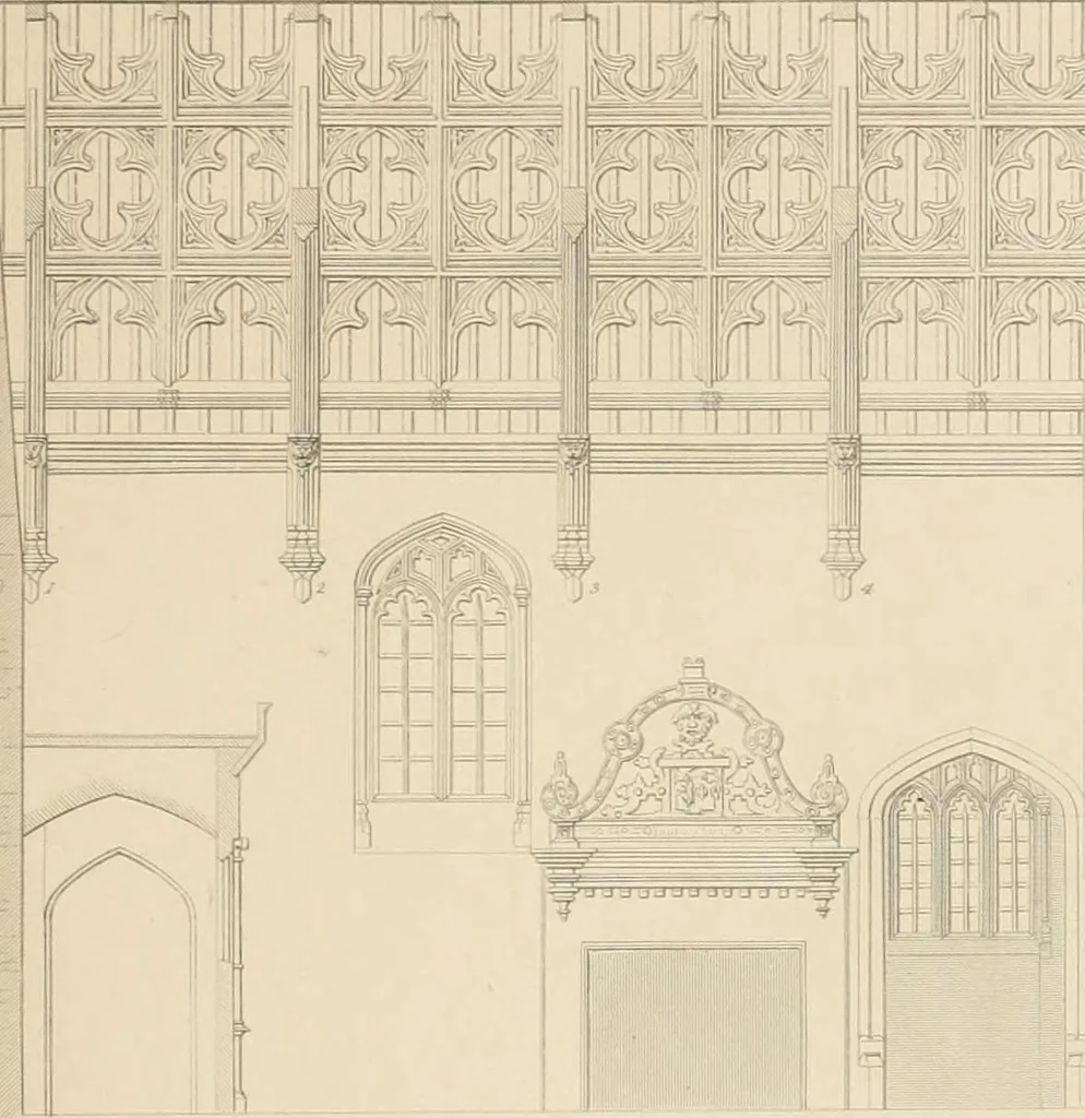 An illustration from Examples of Gothic architecture : selected from various antient edifices in England, consisting of plans, elevations, sections, and parts at large ... accompanied by historical and descriptive accounts, 1838, leaf 246