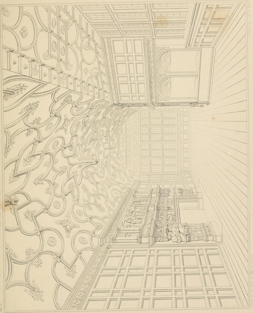 An illustration from Examples of Gothic architecture : selected from various antient edifices in England, consisting of plans, elevations, sections, and parts at large ... accompanied by historical and descriptive accounts, 1838, leaf 252