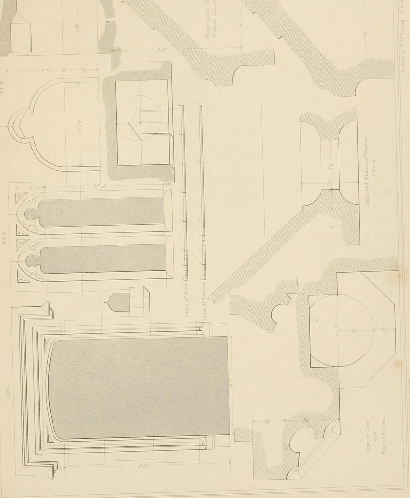 An illustration from Examples of Gothic architecture : selected from various antient edifices in England, consisting of plans, elevations, sections, and parts at large ... accompanied by historical and descriptive accounts, 1838, leaf 260