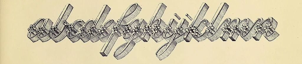 An illustration from Examples of modern alphabets, plain and ornamental, including German, Old English, Saxon, italic,perspective, Greek, Hebrew, court hand, engrossing, Tuscan, riband, Gothic, rustic, and arabesque, with several original designs, and an analysis of the Roman and Old English alphabets, 1872, leaf 81