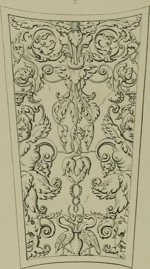 An illustration from Examples of ornament : selected chiefly from works of art in the British Museum, the Museum of Economic Geology, the Museum of Ornamental Art in Marlborough House, and the new Crystal Palace, 1855, leaf 106