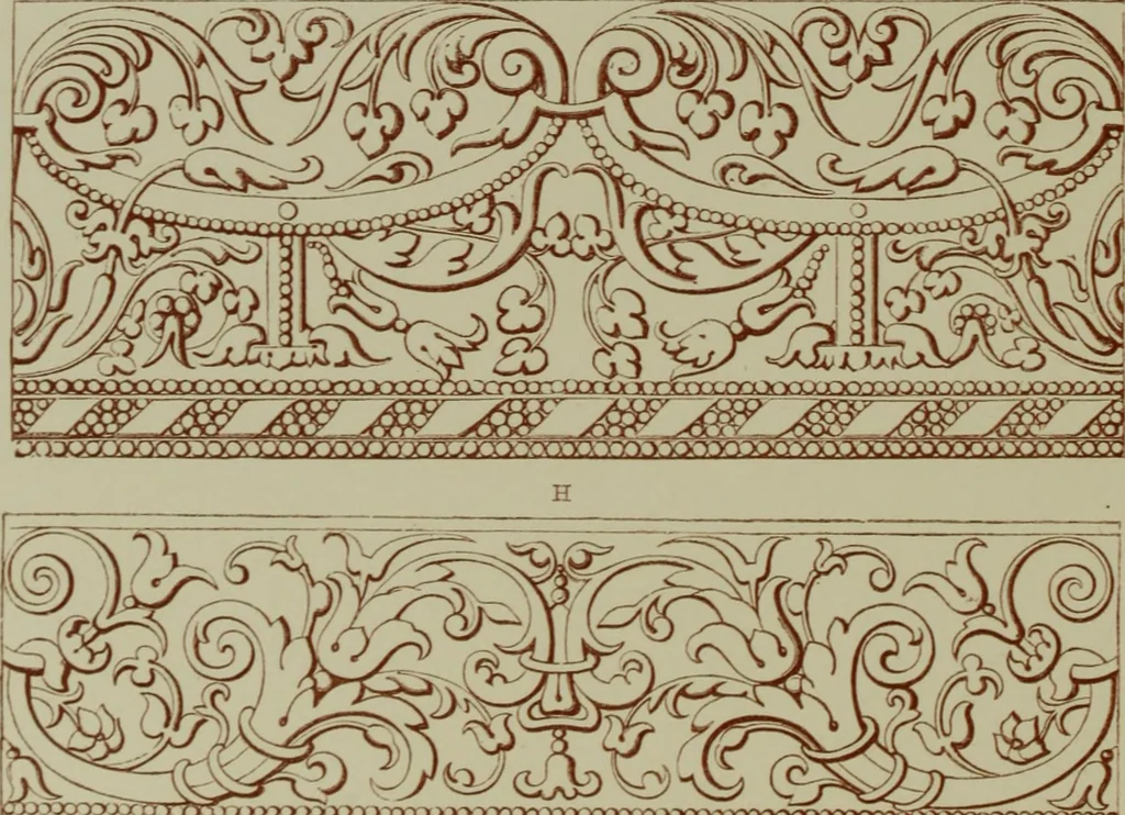 An illustration from Examples of ornament : selected chiefly from works of art in the British Museum, the Museum of Economic Geology, the Museum of Ornamental Art in Marlborough House, and the new Crystal Palace, 1855, leaf 124