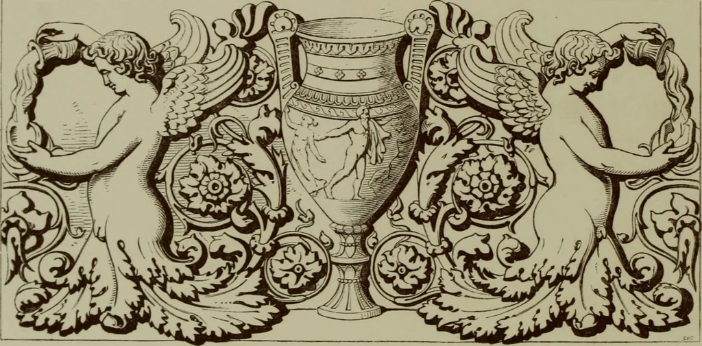 An illustration from Examples of ornament : selected chiefly from works of art in the British Museum, the Museum of Economic Geology, the Museum of Ornamental Art in Marlborough House, and the new Crystal Palace, 1855, leaf 46