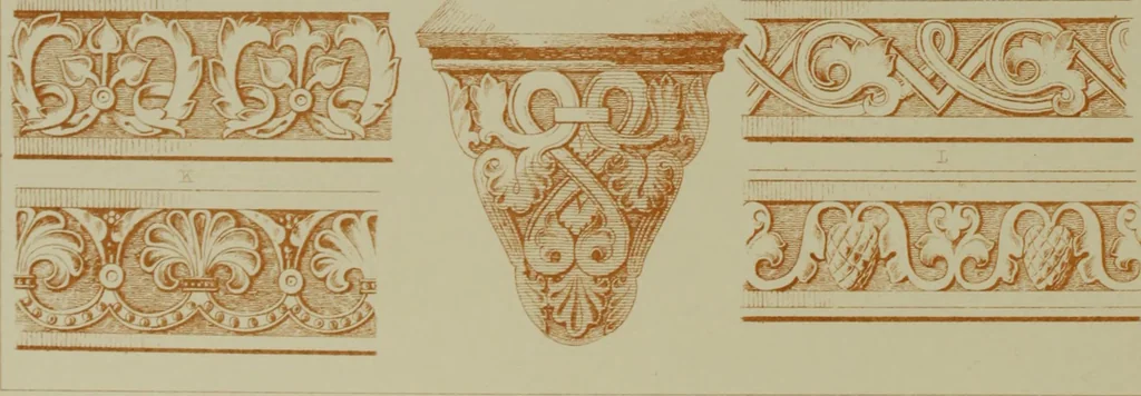 An illustration from Examples of ornament : selected chiefly from works of art in the British Museum, the Museum of Economic Geology, the Museum of Ornamental Art in Marlborough House, and the new Crystal Palace, 1855, leaf 70