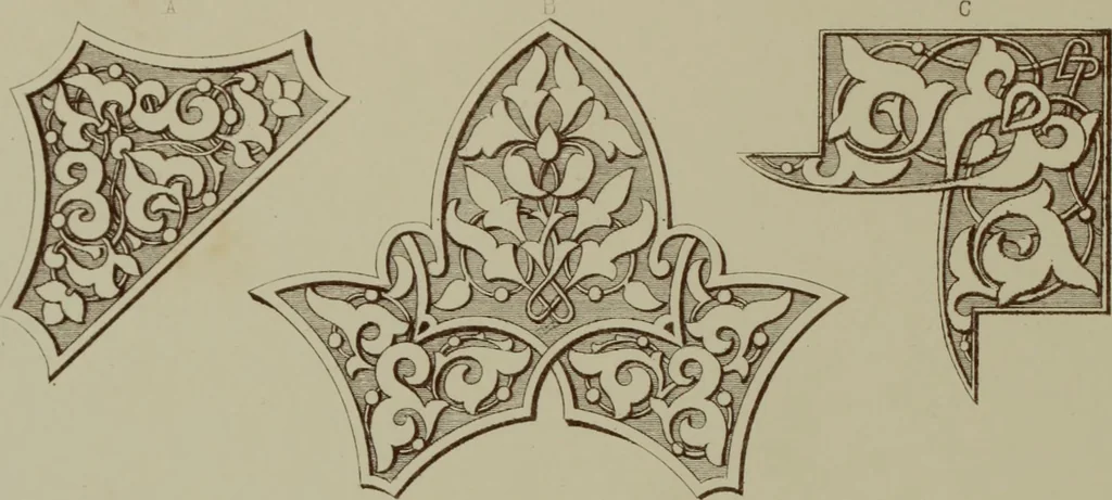 An illustration from Examples of ornament : selected chiefly from works of art in the British Museum, the Museum of Economic Geology, the Museum of Ornamental Art in Marlborough House, and the new Crystal Palace, 1855, leaf 88
