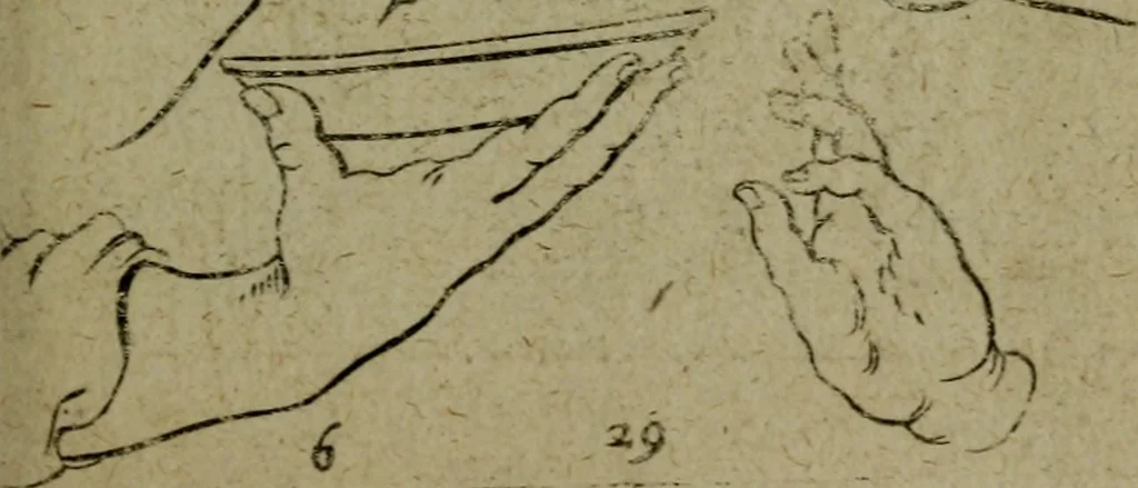 An illustration from The excellency of the pen and pencil, exemplifying the uses of them in the most exquisite and mysterious arts of drawing, etching, engraving, limning, painting in oyl, washing of maps & pictures : also the way to cleanse any old painting, and preserve the colours : collected from the writings of the ablest masters both antient and modern .., 1688, leaf 54