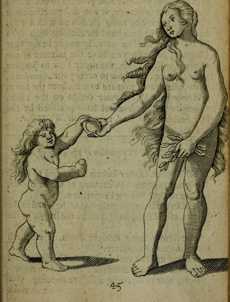An illustration from The excellency of the pen and pencil, exemplifying the uses of them in the most exquisite and mysterious arts of drawing, etching, engraving, limning, painting in oyl, washing of maps & pictures : also the way to cleanse any old painting, and preserve the colours : collected from the writings of the ablest masters both antient and modern .., 1688, leaf 70