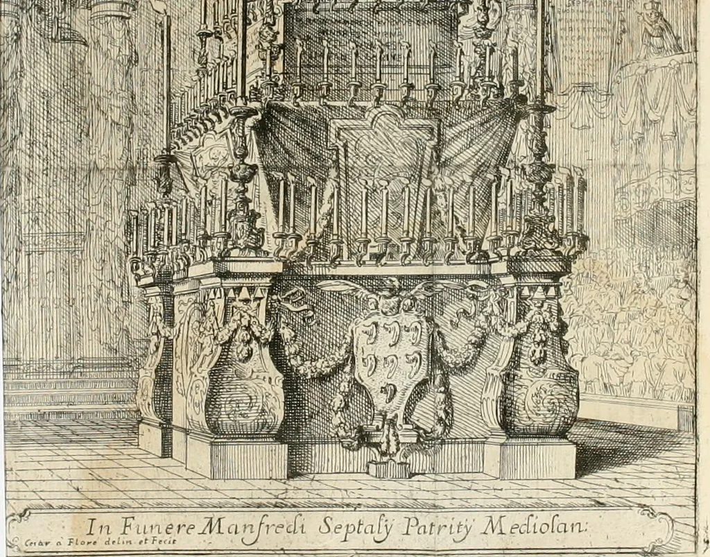 An illustration from Exeqviæ in templo S. Nazarii Manfredo Septalio : Patritio Mediolanensi, eivsdem basilicæ canonico celebratæ: quas summatim exposuit March. Ioannes Maria Vicecomes Acad. animos, 1680, leaf 5