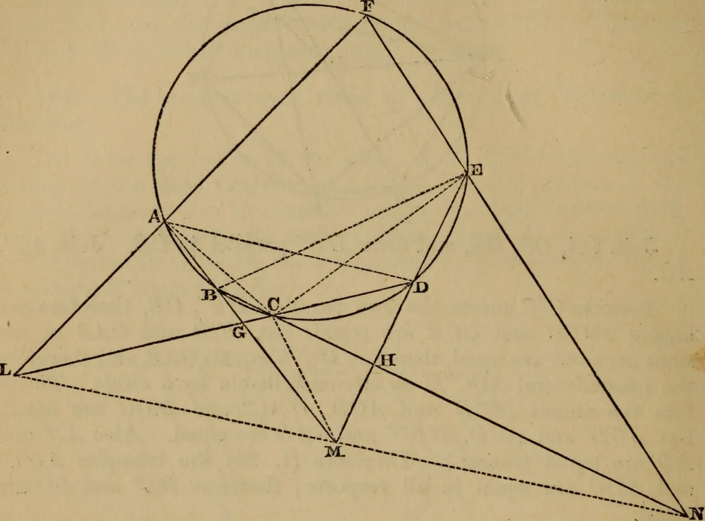 An illustration from Exercises on Euclid and in modern geometry for the use of schools, private students, and junior university students, 1881, leaf 187