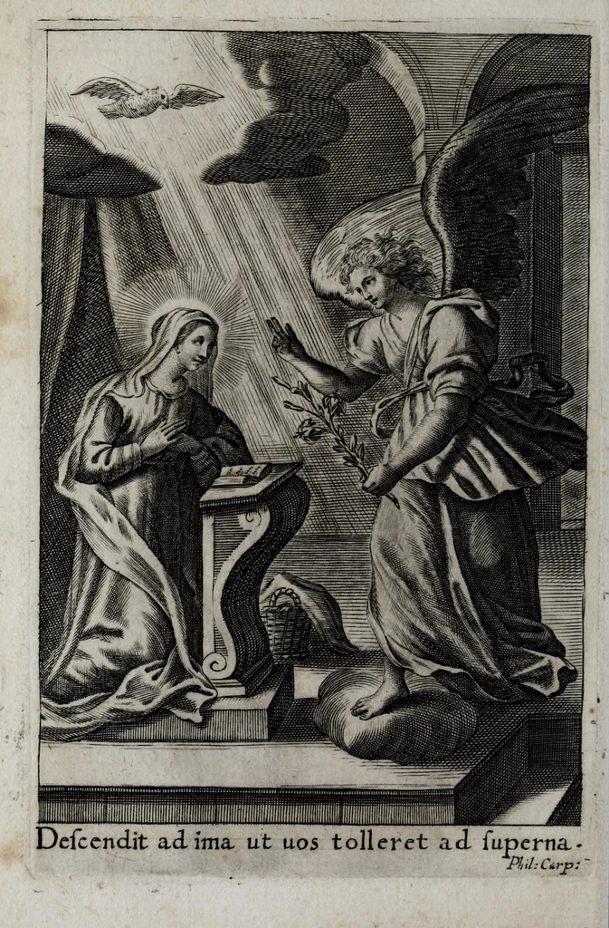 An illustration from Exercitia spiritualia S. Ignatij Loyolae, Societatis Iesu fundatoris : cum breui instructione meditandi ex ipsismet exercitijs deprompta : et breue sanctissimi D.N. Alexandri VII de indulgentia plenaria pro ijs, qui exercentur, 1663, leaf 112