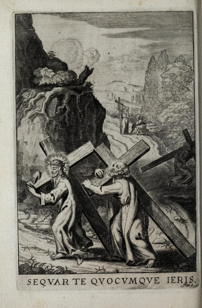 An illustration from Exercitia spiritualia S. Ignatij Loyolae, Societatis Iesu fundatoris : cum breui instructione meditandi ex ipsismet exercitijs deprompta : et breue sanctissimi D.N. Alexandri VII de indulgentia plenaria pro ijs, qui exercentur, 1663, leaf 138