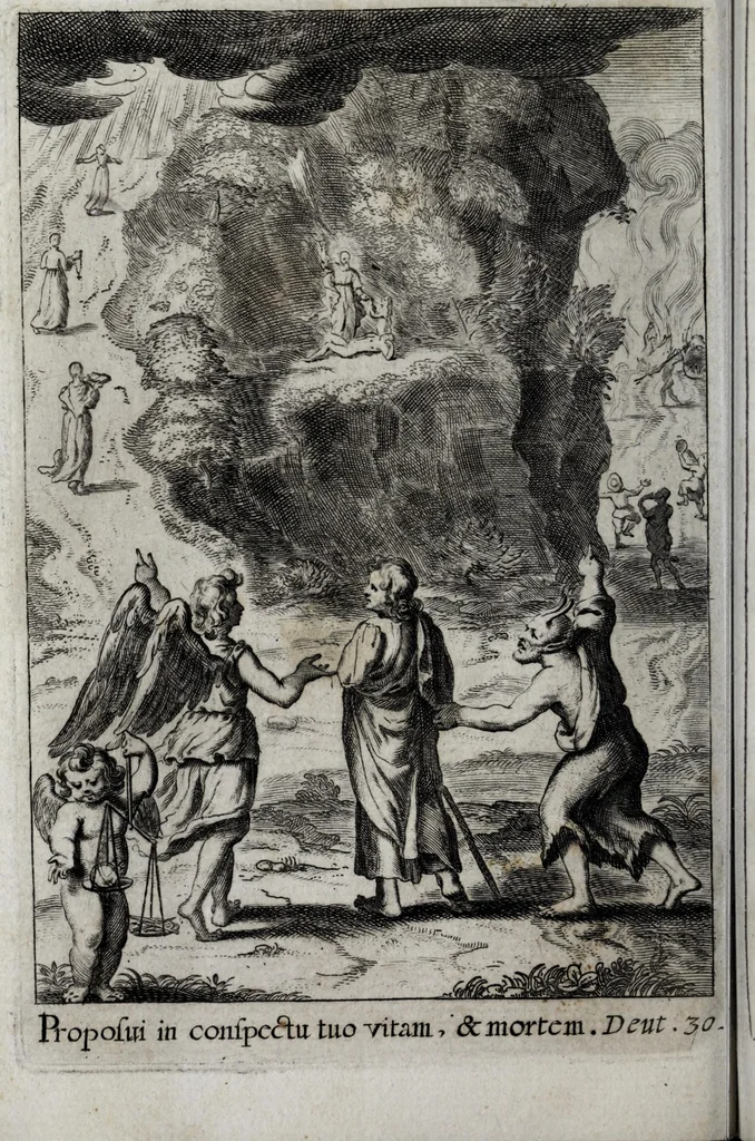 An illustration from Exercitia spiritualia S. Ignatij Loyolae, Societatis Iesu fundatoris : cum breui instructione meditandi ex ipsismet exercitijs deprompta : et breue sanctissimi D.N. Alexandri VII de indulgentia plenaria pro ijs, qui exercentur, 1663, leaf 170
