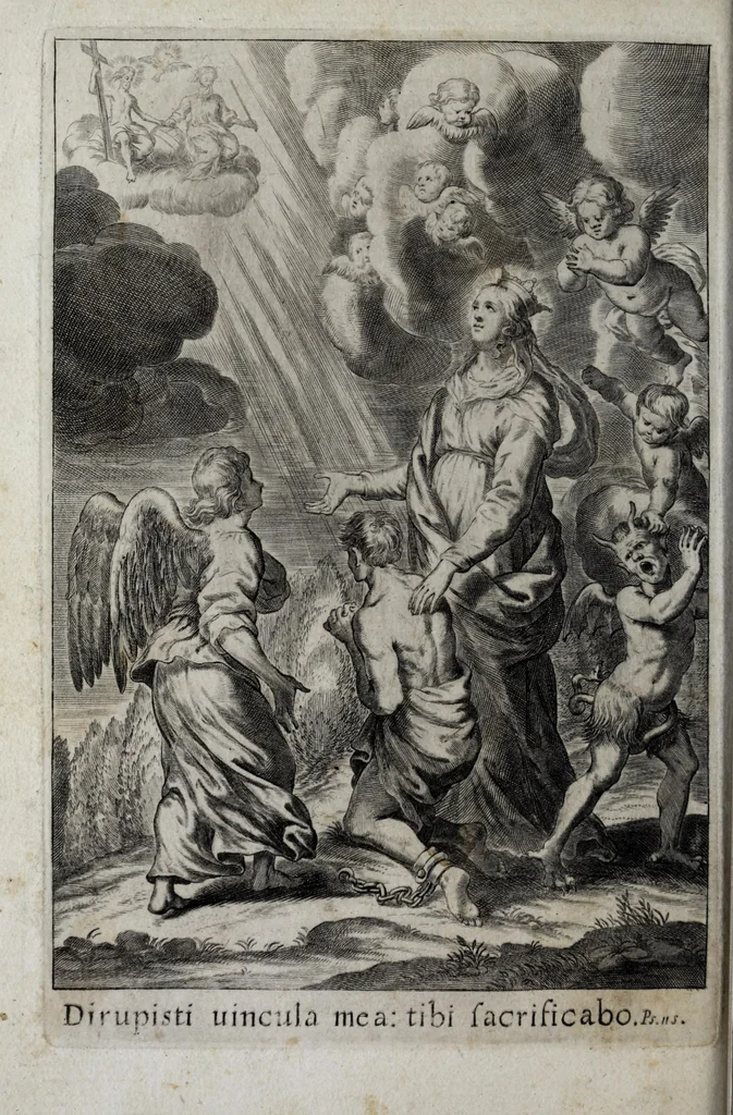 An illustration from Exercitia spiritualia S. Ignatij Loyolae, Societatis Iesu fundatoris : cum breui instructione meditandi ex ipsismet exercitijs deprompta : et breue sanctissimi D.N. Alexandri VII de indulgentia plenaria pro ijs, qui exercentur, 1663, leaf 180