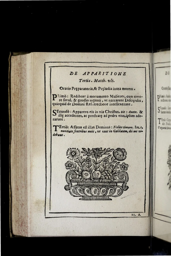 An illustration from Exercitia spiritualia S. Ignatij Loyolae, Societatis Iesu fundatoris : cum breui instructione meditandi ex ipsismet exercitijs deprompta : et breue sanctissimi D.N. Alexandri VII de indulgentia plenaria pro ijs, qui exercentur, 1663, leaf 238