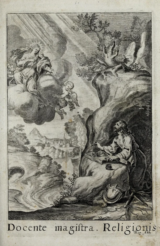 An illustration from Exercitia spiritualia S. Ignatij Loyolae, Societatis Iesu fundatoris : cum breui instructione meditandi ex ipsismet exercitijs deprompta : et breue sanctissimi D.N. Alexandri VII de indulgentia plenaria pro ijs, qui exercentur, 1663, leaf 5