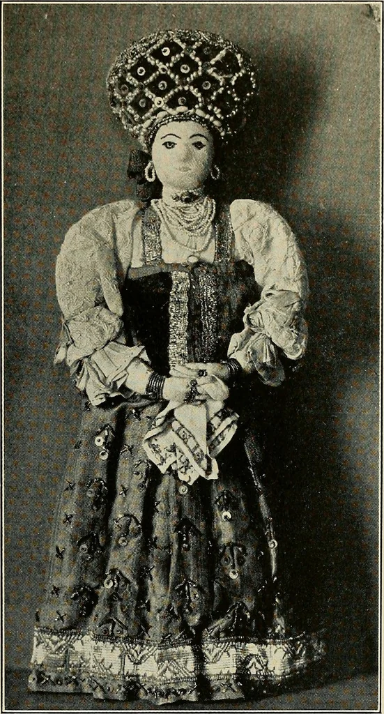 An illustration from Exhibition of national Russian art, 17th, 18th and early 19th centuries : peasant embroideries, costumes, headdresses, hand-woven materials, laces, ikons, articles of silver, copper, etc., 1900, leaf 24