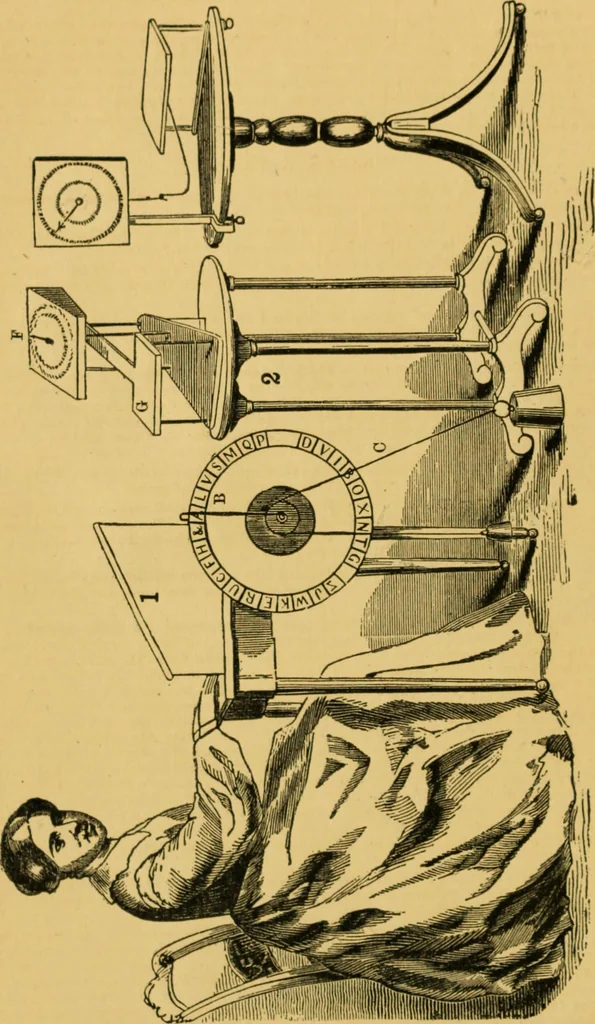 An illustration from Experimental investigation of the spirit manifestations, [electronic resource] demonstrating the existence of spirits and their communion with mortals. Doctrine of the spirit world respecting heaven, hell, morality, and God. Also, the influence of Scripture on the morals of Christians, 1855, leaf 9