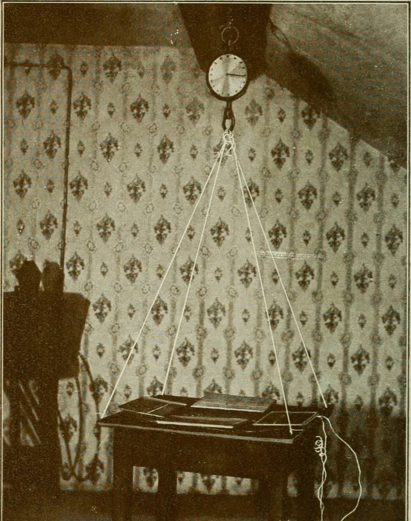 An illustration from Experiments in psychical science, levitation, contact, and the direct voice, 1919, leaf 183