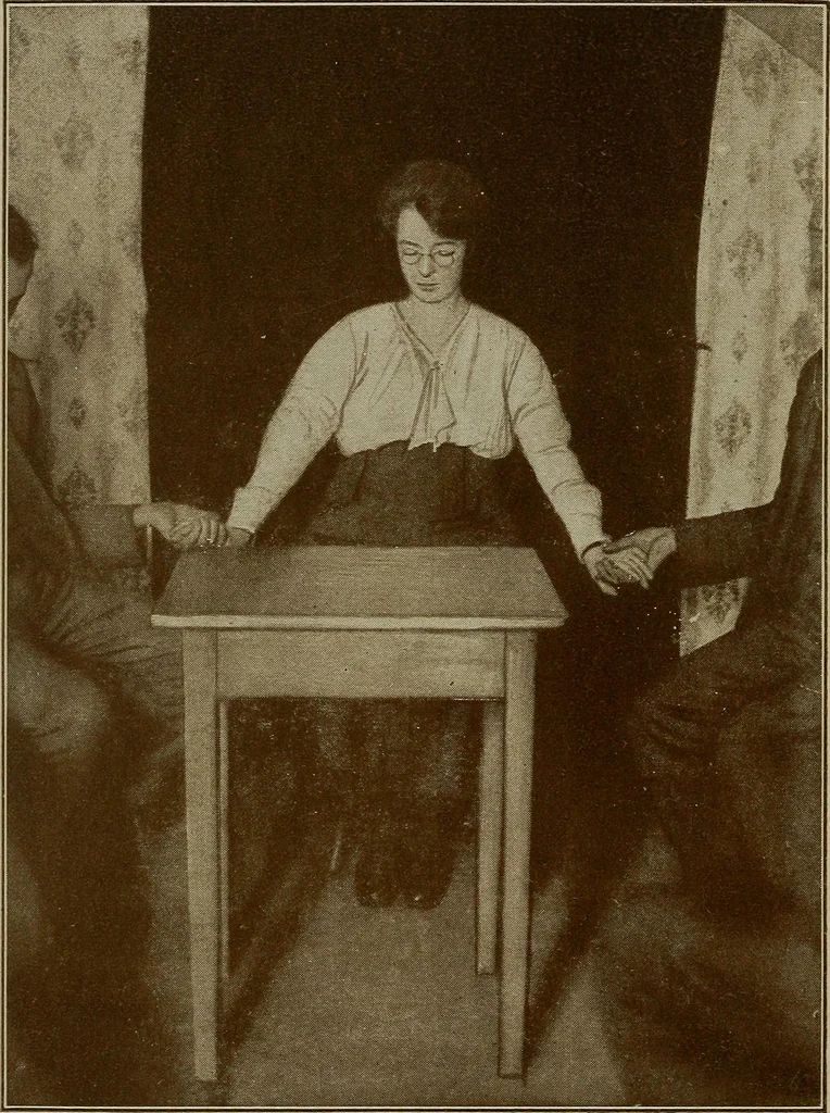 An illustration from Experiments in psychical science : levitation, contact, and the direct voice, 1919, leaf 44