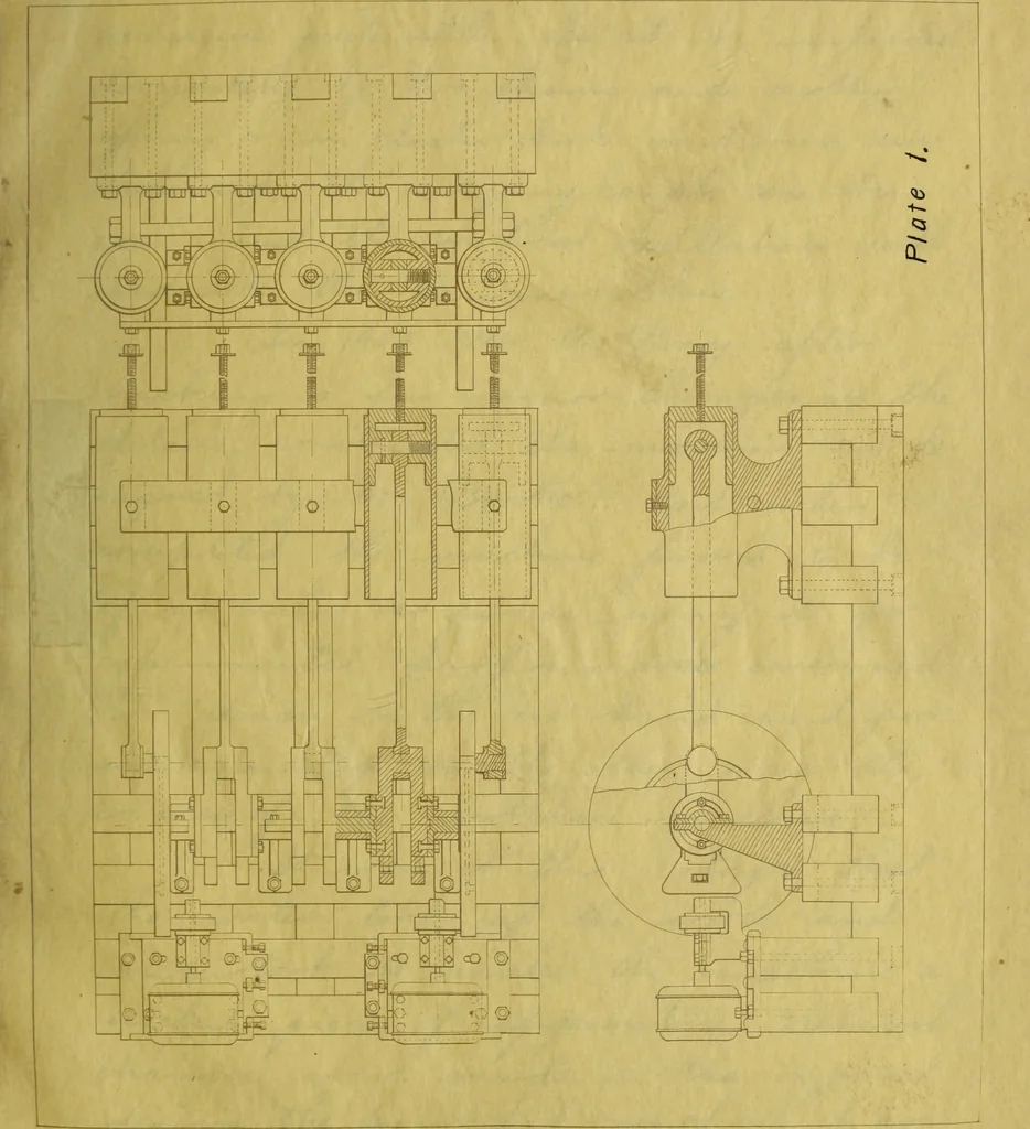 An illustration from Experiments on engine balancing with a special model, 1907, leaf 12