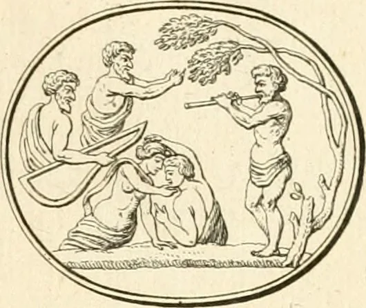 An illustration from Explication de divers monumens singuliers, qui ont rapport a la religion des plus anciens peuples : avec l'examen de la derniere edition des ouvrages de S. Jerôme, & un traité sur l'astrologie judiciaire : ouvrage enrichi de figures en taille-douce, 1739, leaf 428