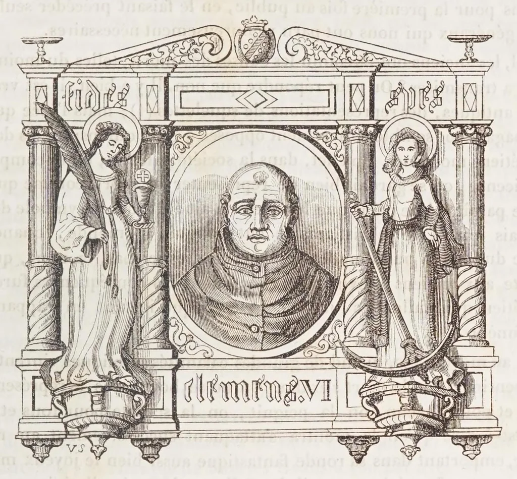 An illustration from Explication de la Danse des morts de la Chaise-Dieu, fresque inédite du XVe siècle, précédée de quelques détails sur les autres monumens de ce genre, par Achille Jubinal., 1841, leaf 11