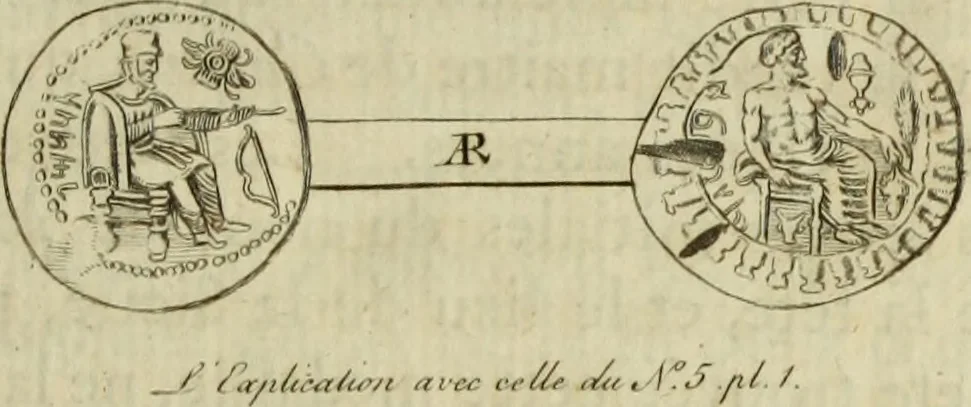 An illustration from Explication de quelques medailles de peuples, de villes, et de rois grecques & pheniciennes, 1773, leaf 10