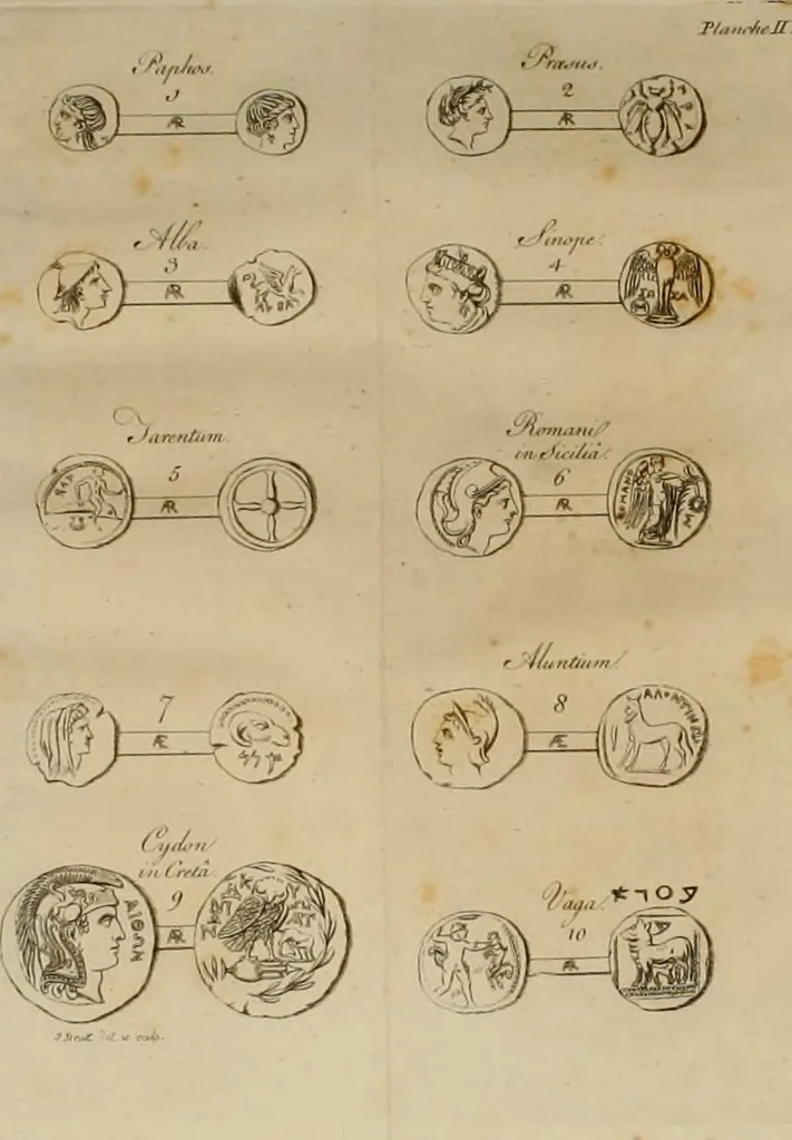 An illustration from Explication de quelques medailles de peuples, de villes, et de rois grecques & pheniciennes, 1773, leaf 62