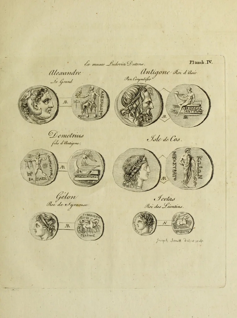 An illustration from Explication de quelques medailles de peuples, de villes, et de rois grecques & pheniciennes, 1773, leaf 92