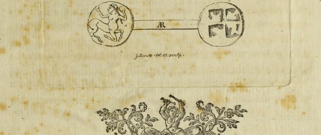 An illustration from Explication de quelques medailles de peuples, de villes, et de rois grecques & pheniciennes, 1773, leaf 98