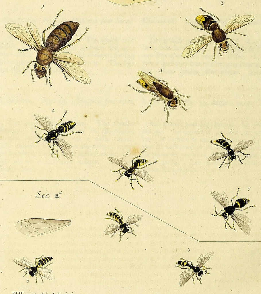 An illustration from An exposition of English insects : including the several classes of Neuroptera, Hymenoptera, & Diptera, or bees, flies, & Libellulae : exhibiting on 51 copper plates near 500 figures, accurately drawn & highly finished in colours, from nature : the whole minutely described, arranged & named, according to the Linnean system, with remarks : the figures of a great number of moths not in the Aurelian collection : formerly published by the same author and a plate with an explanation of colours, are likewise given in the work, 1782, leaf 208