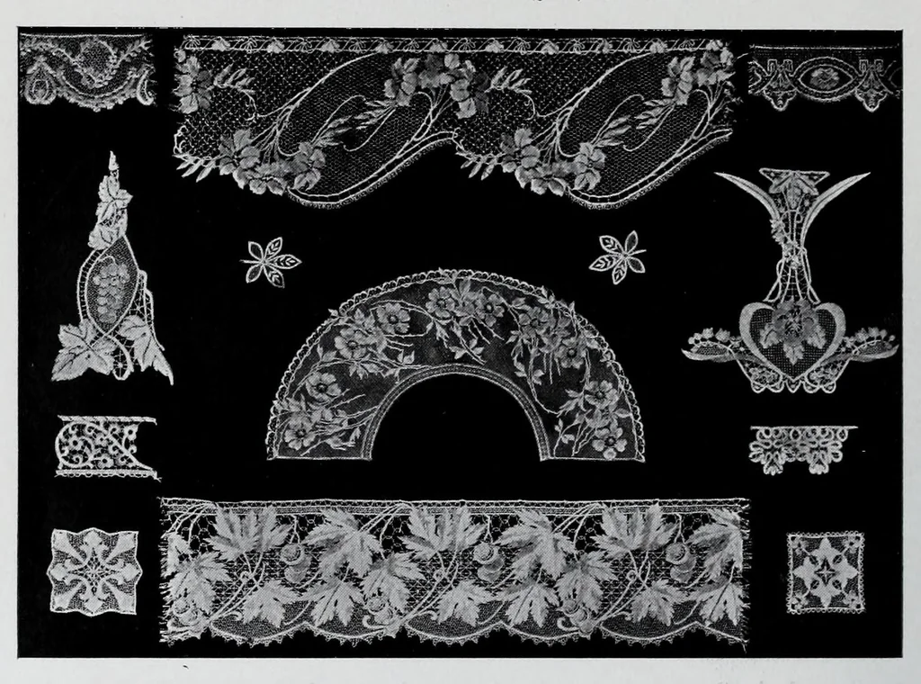 An illustration from Exposition Franco-Britannique, Londrés 1908 : section française (classe 84) dentelles, broderies, passementeries et dessins, 1908, leaf 42