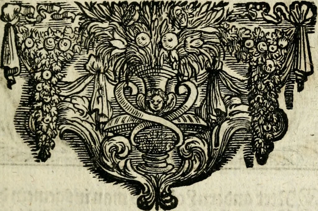 An illustration from Eyfer-schallende und andacht-funcklende marianische Lob-Trompeten, oder, Uber der glorwürdigsten Himmels-Königin Mariae vornehmste Feste : als dero heilwärtige Empfängnuss, erfreuliche Geburt löbliche Opferung ... Sinn-Bildern gezierte Lob-Reden ..., 1696, leaf 116