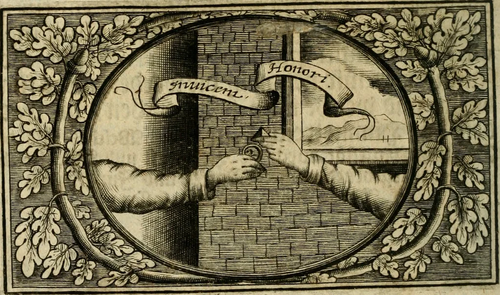 An illustration from Eyfer-schallende und andacht-funcklende marianische Lob-Trompeten, oder, Uber der glorwürdigsten Himmels-Königin Mariae vornehmste Feste : als dero heilwärtige Empfängnuss, erfreuliche Geburt löbliche Opferung ... Sinn-Bildern gezierte Lob-Reden ..., 1696, leaf 157